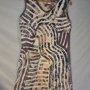 ARVANTI Brand 100% Cotton Quite Heavy Busy Print Sleeveless Dress